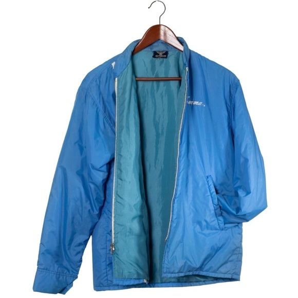 Vintage EMMA Toguchi Japan Puffer Jacket Size Medium Stripes Monogram Sky Blue - Picture 4 of 6